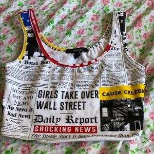A newspaper scoop neck top